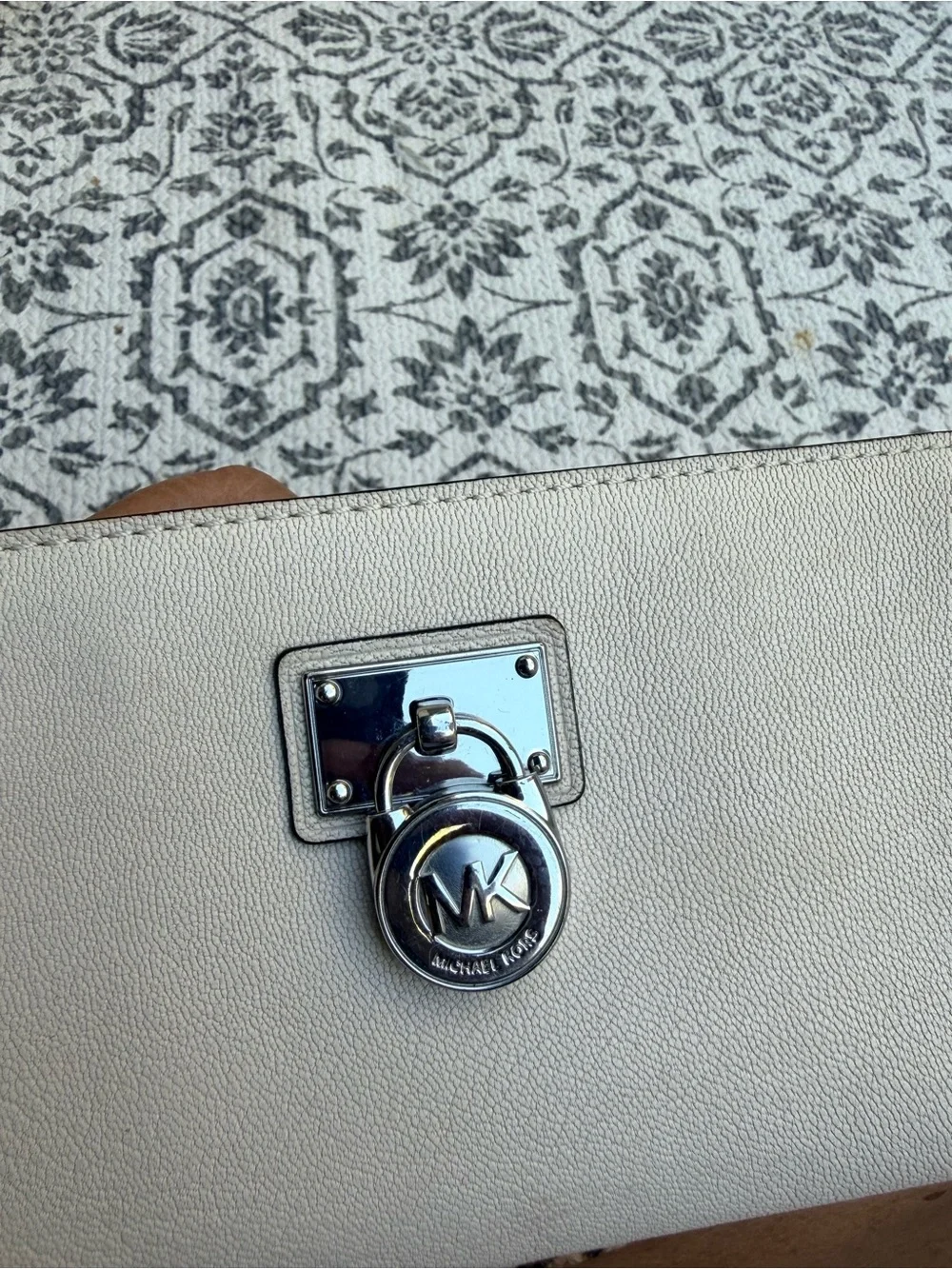 Michael Kors Neutral Beige Leather Zip-Around Wallet with Logo Charm